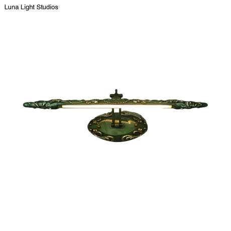 Classic Metal Led Bathroom Sconce Lamp - Green Elongated Vanity Light Fixture 19.5/23.5/26 Wide