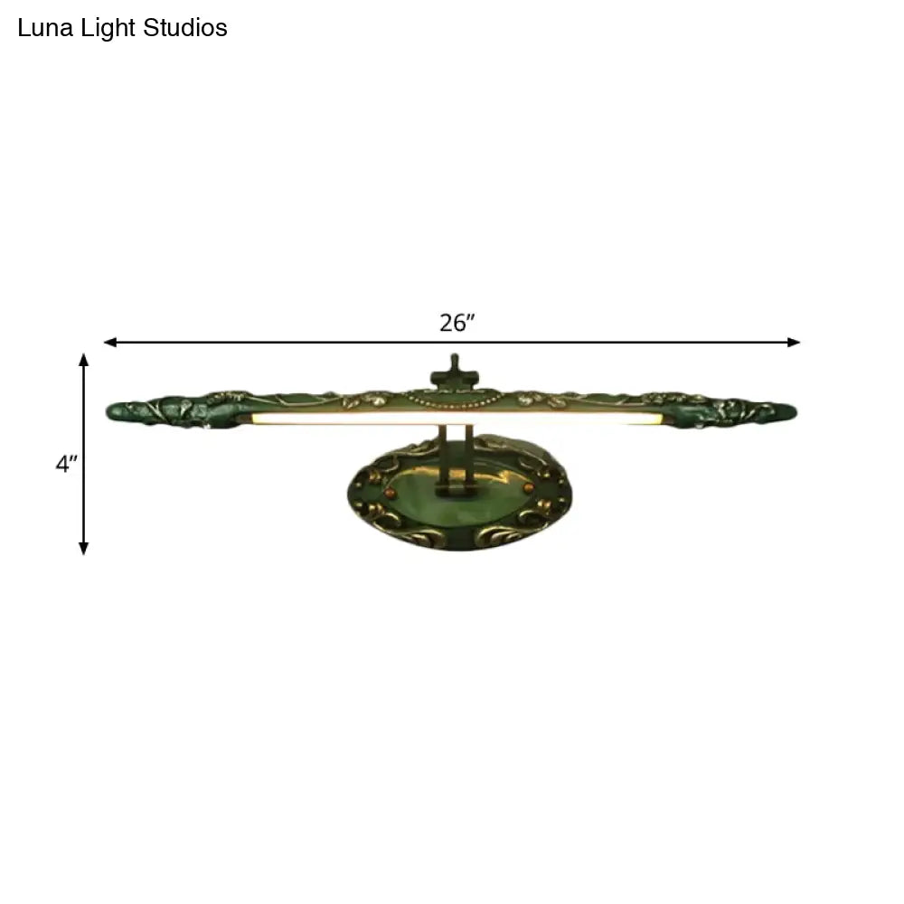 Classic Metal Led Bathroom Sconce Lamp - Green Elongated Vanity Light Fixture 19.5/23.5/26 Wide