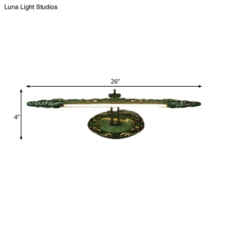 Classic Metal Led Bathroom Sconce Lamp - Green Elongated Vanity Light Fixture 19.5/23.5/26 Wide