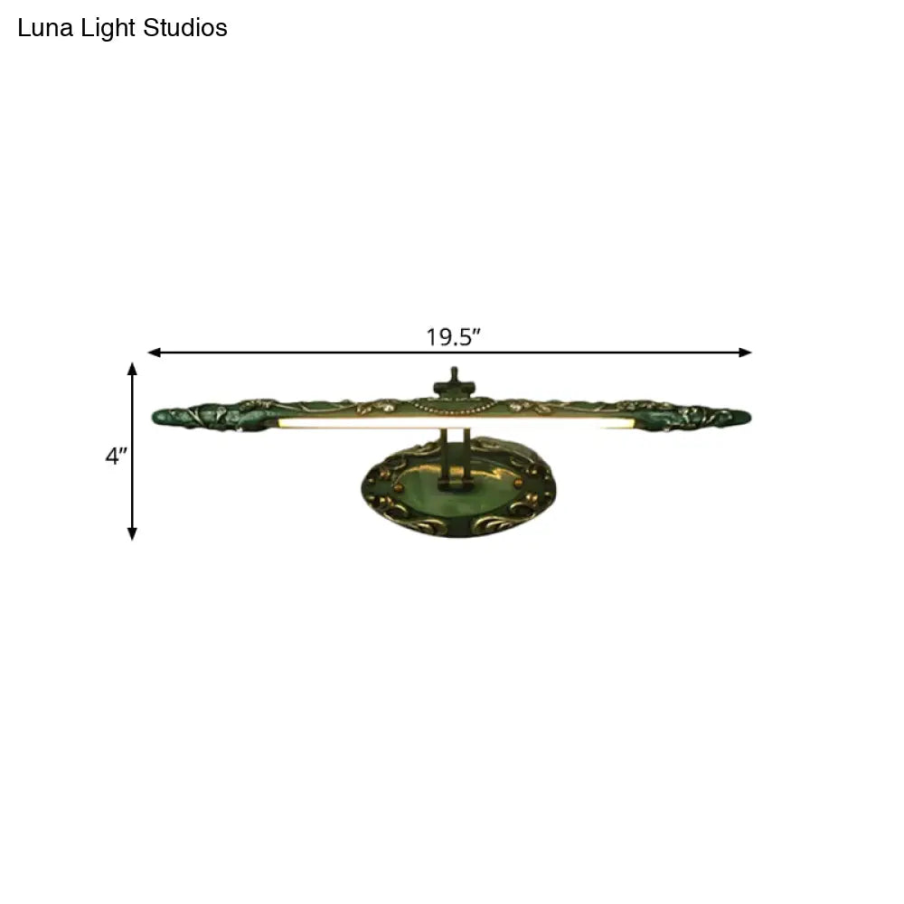 Classic Metal Led Bathroom Sconce Lamp - Green Elongated Vanity Light Fixture 19.5/23.5/26 Wide