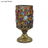 Classic Metal Nightstand Lamp In Brass For Living Room - Cylindrical Design With 1 Bulb