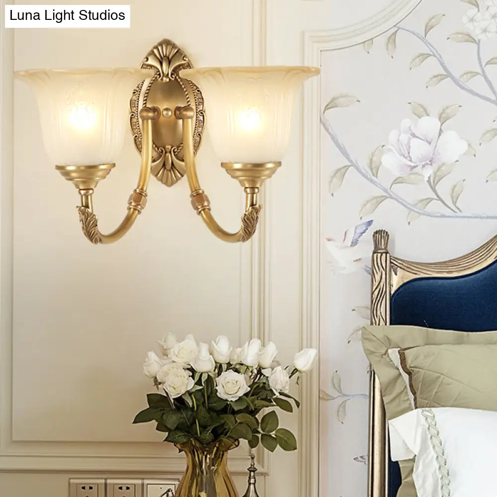 Classic Metal Sconce Light With Opal Glass Petal Shade - Perfect For Bedroom Walls