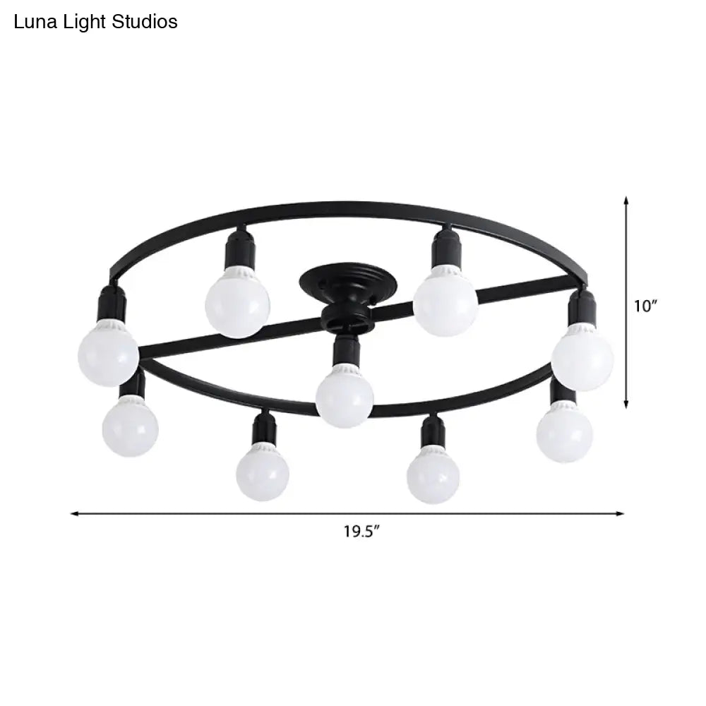Classic Metal Semi-Flush Mount Ceiling Light With 7/9 Black Bare Bulbs For Living Room