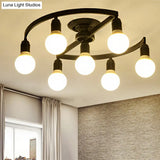 Classic Metal Semi-Flush Mount Ceiling Light With 7/9 Black Bare Bulbs For Living Room