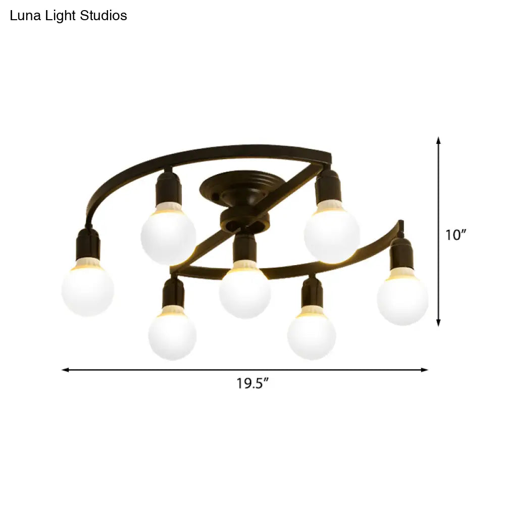 Classic Metal Semi-Flush Mount Ceiling Light With 7/9 Black Bare Bulbs For Living Room