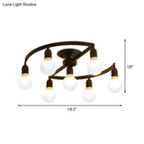Classic Metal Semi-Flush Mount Ceiling Light With 7/9 Black Bare Bulbs For Living Room