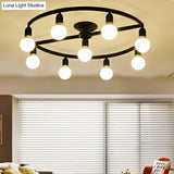 Classic Metal Semi-Flush Mount Ceiling Light With 7/9 Black Bare Bulbs For Living Room