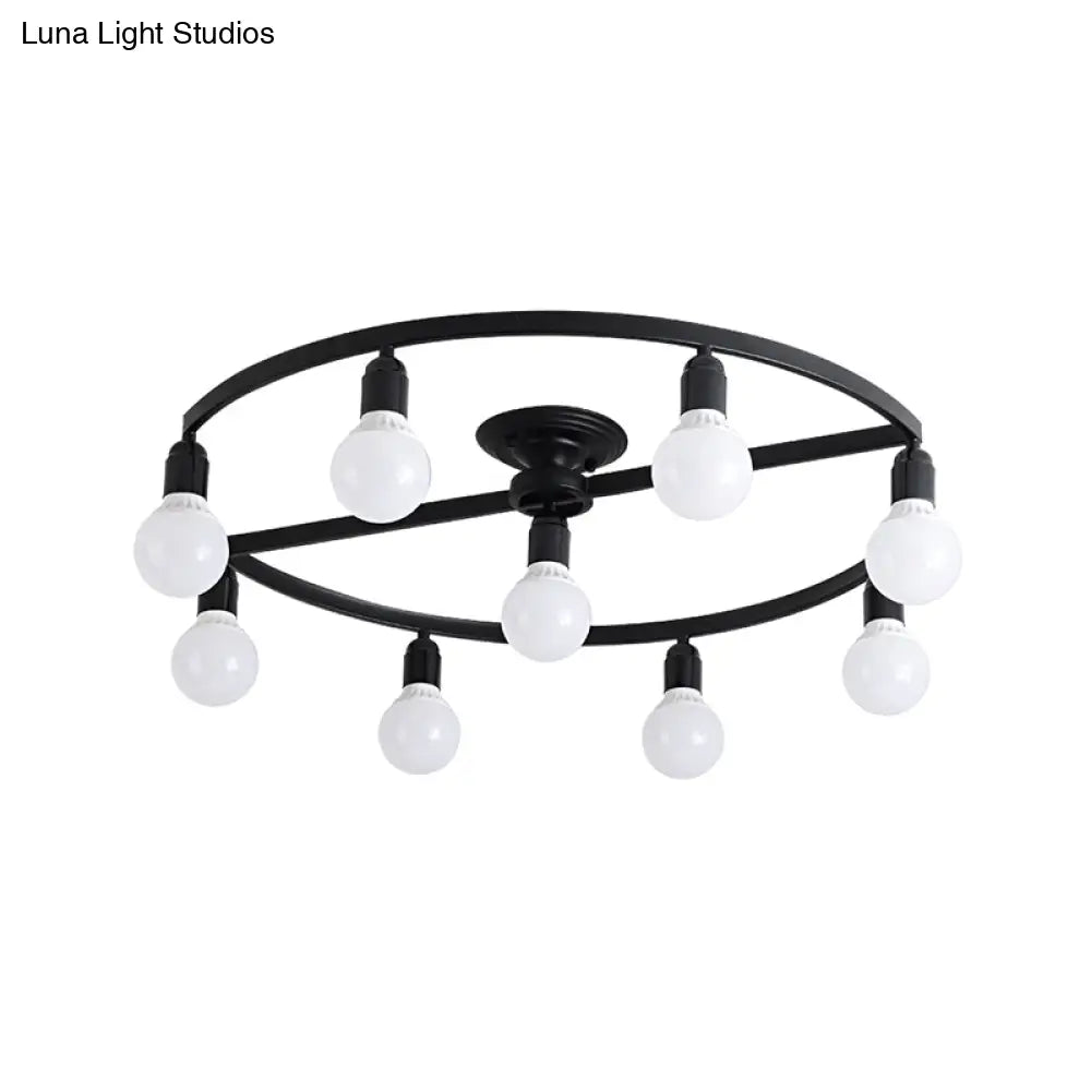 Classic Metal Semi-Flush Mount Ceiling Light With 7/9 Black Bare Bulbs For Living Room