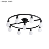 Classic Metal Semi-Flush Mount Ceiling Light With 7/9 Black Bare Bulbs For Living Room