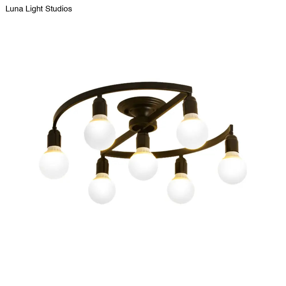 Classic Metal Semi-Flush Mount Ceiling Light With 7/9 Black Bare Bulbs For Living Room