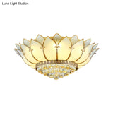 Classic Opal Glass Flush Mount With Gold Scalloped Design - 6 Light Fixture For Living Room Lighting