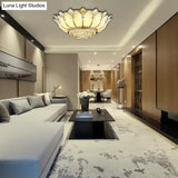 Classic Opal Glass Flush Mount With Gold Scalloped Design - 6 Light Fixture For Living Room Lighting