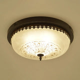 Classic Opal Glass Semi Flush Mount Lighting For Living Room With Inverted Dome Design In Black