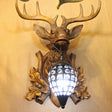 Classic Resin Deer Head Wall Sconce With Clear Teardrop Crystal Shade Brown