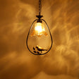 Classic Round/Oval Tan Textured Glass Pendant Light With Bird Accent In Black / Oval