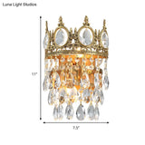 Classic Round Wall Mounted Lighting With Clear Crystal Prisms 2 Bulbs Aged Brass Finish