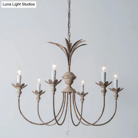 Classic Rustic Iron Chandelier With Crystal Droplets - 6 Bulbs Living Room Ceiling Pendant