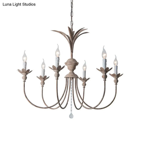 Classic Rustic Iron Chandelier With Crystal Droplets - 6 Bulbs Living Room Ceiling Pendant