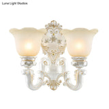 Classic Scalloped-Trim Wall Light With Frosted Glass - White-Gold Finish