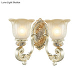 Classic Scalloped Wall Light Fixture With White Glass 1/2-Light Mount In Gold - Perfect For Bedrooms