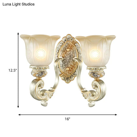 Classic Scalloped Wall Light Fixture With White Glass 1/2-Light Mount In Gold - Perfect For Bedrooms
