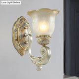 Classic Scalloped Wall Light Fixture With White Glass 1/2-Light Mount In Gold - Perfect For Bedrooms