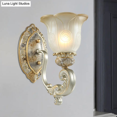 Classic Scalloped Wall Light Fixture With White Glass 1/2-Light Mount In Gold - Perfect For Bedrooms