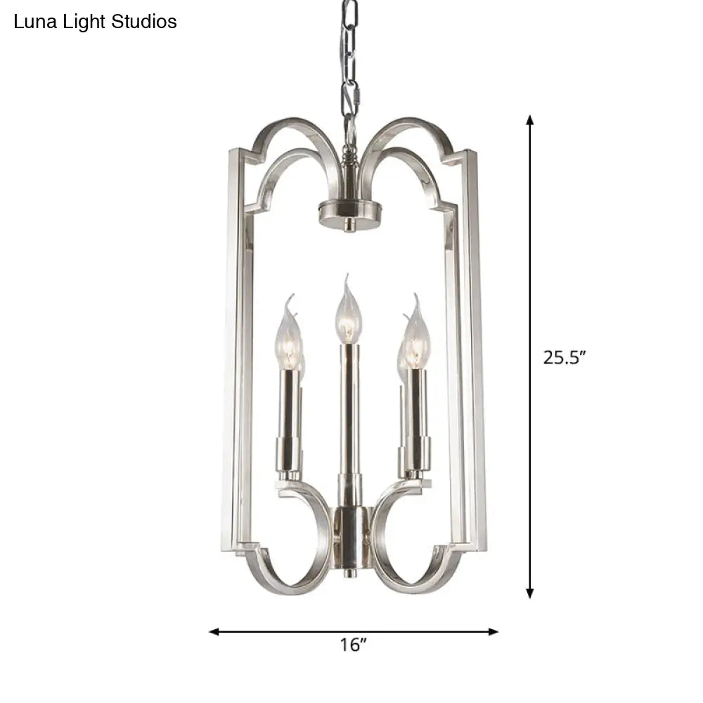 Classic Silver Candle Chandelier - Elegant Metal Pendant Light For Dining Room Ceiling