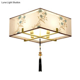 Classic Square Fabric Flush Light: 4 - Light Ceiling Mount For Bedroom (White)