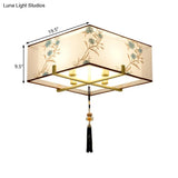 Classic Square Fabric Flush Light: 4 - Light Ceiling Mount For Bedroom (White)