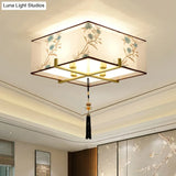 Classic Square Fabric Flush Light: 4 - Light Ceiling Mount For Bedroom (White)