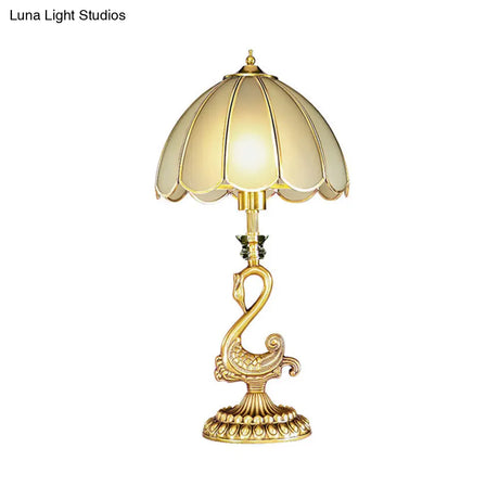 Classic Style Beveled Glass Scalloped Table Lamp With Brass Base For Bedside Nightstand
