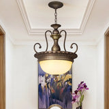Classic Style Brass Led Pendant Light With White Glass Bowl Vase Design