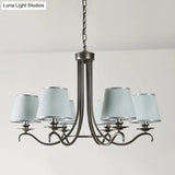 Classic Style Fabric Cone Chandelier Light 6 Heads Silver/Blue/White