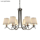 Classic Style Fabric Cone Chandelier Light 6 Heads Silver/Blue/White