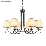 Classic Style Fabric Cone Chandelier Light 6 Heads Silver/Blue/White