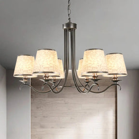Classic Style Fabric Cone Chandelier Light 6 Heads Silver/Blue/White White-Silver
