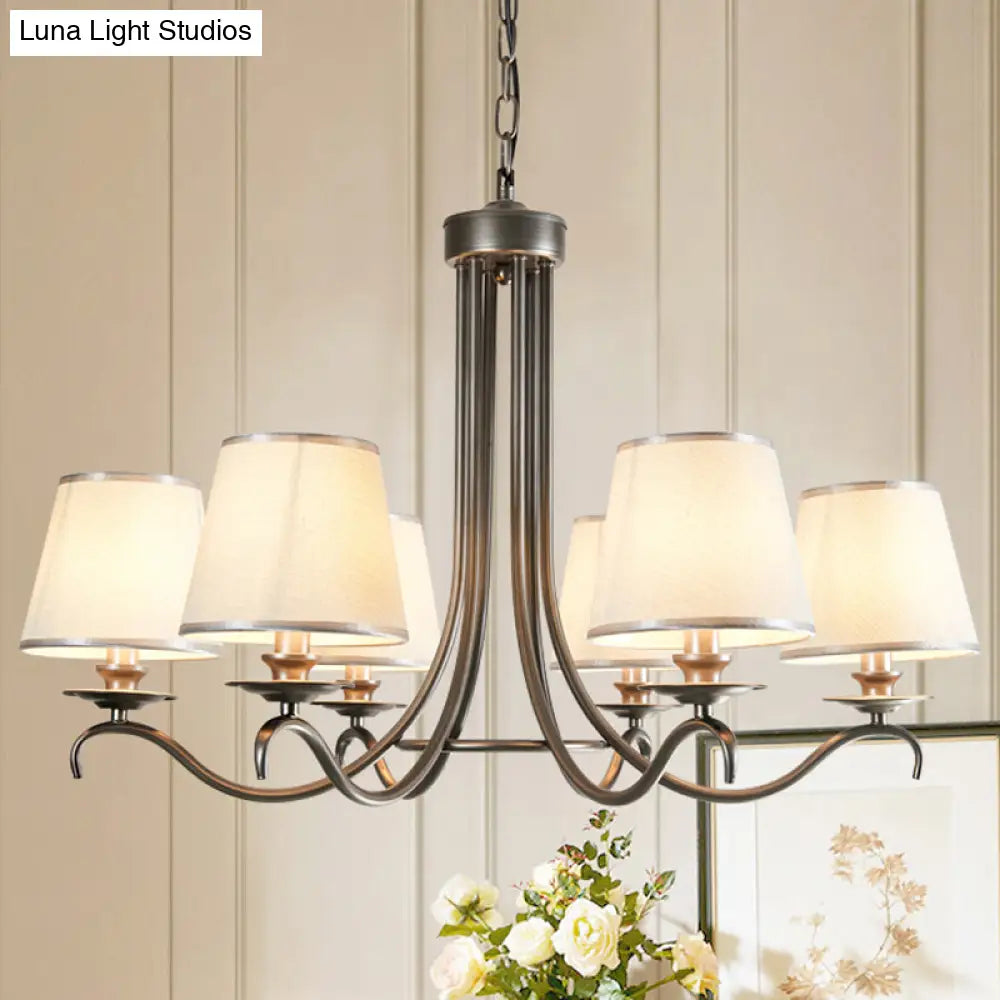 Classic Style Fabric Cone Chandelier Light 6 Heads Silver/Blue/White