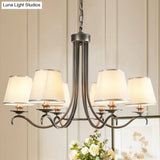 Classic Style Fabric Cone Chandelier Light 6 Heads Silver/Blue/White