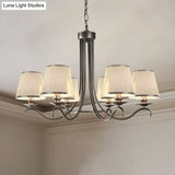 Classic Style Fabric Cone Chandelier Light 6 Heads Silver/Blue/White