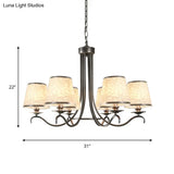 Classic Style Fabric Cone Chandelier Light 6 Heads Silver/Blue/White