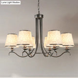 Classic Style Fabric Cone Chandelier Light 6 Heads Silver/Blue/White