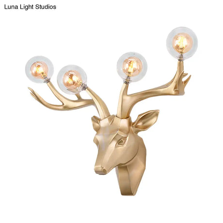 Classic Style Sika Deer Wall Lamp With Clear Crystal Shade - 4 Heads Black/White/Blue Resin For