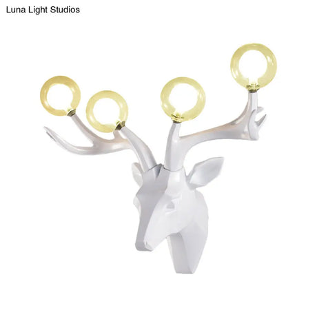 Classic Style Sika Deer Wall Lamp With Clear Crystal Shade - 4 Heads Black/White/Blue Resin For