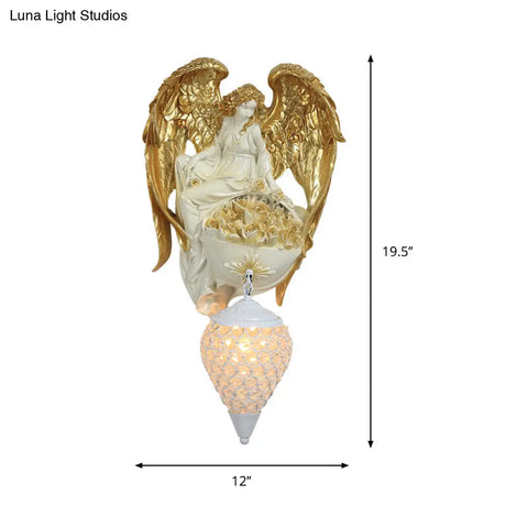 Classic Style Water Drop Crystal Wall Sconce With Angel And Blossom Design - Gold/Dark Gold Finish