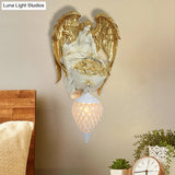 Classic Style Water Drop Crystal Wall Sconce With Angel And Blossom Design - Gold/Dark Gold Finish