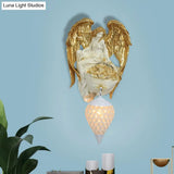 Classic Style Water Drop Crystal Wall Sconce With Angel And Blossom Design - Gold/Dark Gold Finish