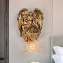 Classic Style Water Drop Crystal Wall Sconce With Angel And Blossom Design - Gold/Dark Gold Finish