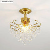 Classic Swirl Ceiling Flush Light With Crystal Ball - Single Metal Semi Mount Lighting