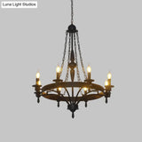 Classic Wagon Wheel Metal Chandelier: 8-Light Pendant Light For Corridor In Rust